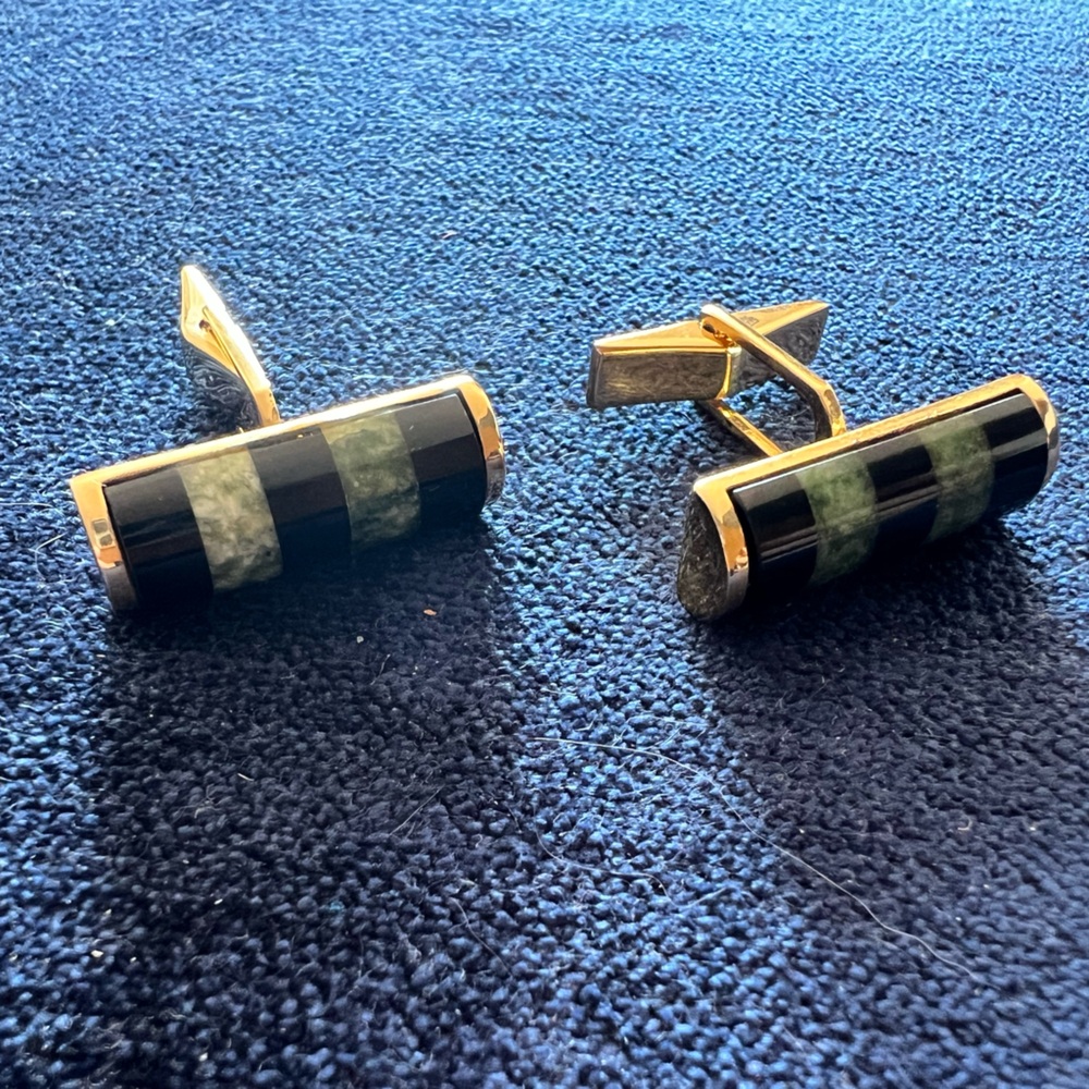 Men’s Cufflinks Gold Tone with black and jade